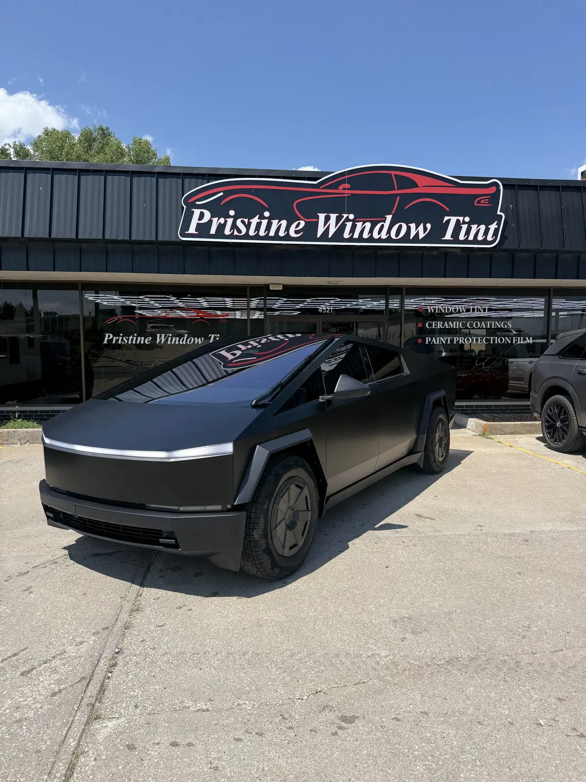 Tesla Cybertruck tint project outside the Pristine shop in Quincy, Illinois